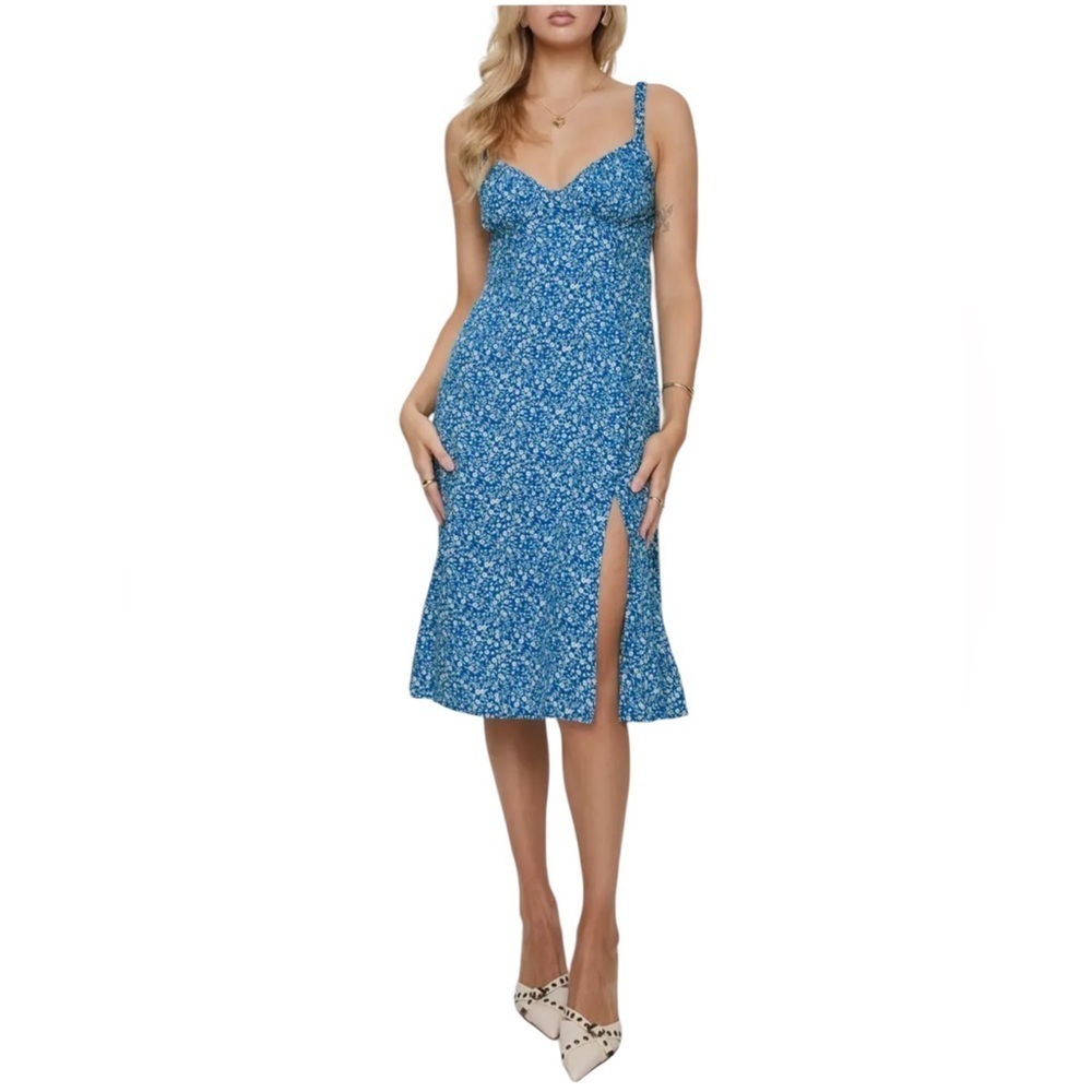 Princess Polly Georgia Blue Flroal Print Open Back Side Slit Midi Dress Size 10
